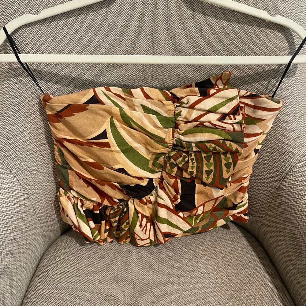 Tropical Print Strapless Top
